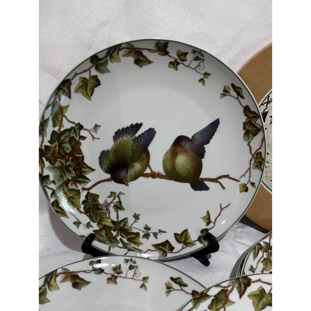 Song Bird Salad Plates Set of 5 Ivy and Birds Botanical Design 8